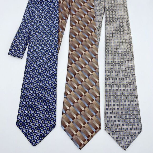 Arrow / Nautica 100% Silk Neckties Lot of 3 Abstract Geometric Blue Brown Tan - Picture 1 of 16